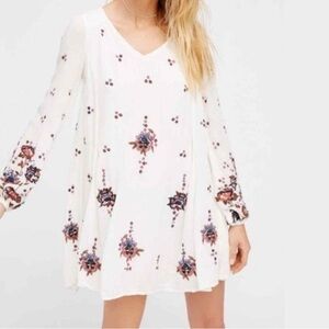 Free People Embroidered Oxford Swing Cut Out Mini Dress Size XS Womens White